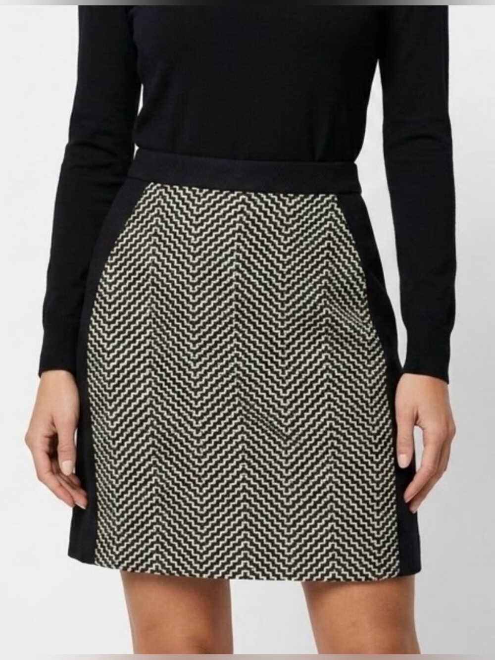 J. Crew Size 2 Black White Herringbone Wool Mini Skirt Pockets NWOT